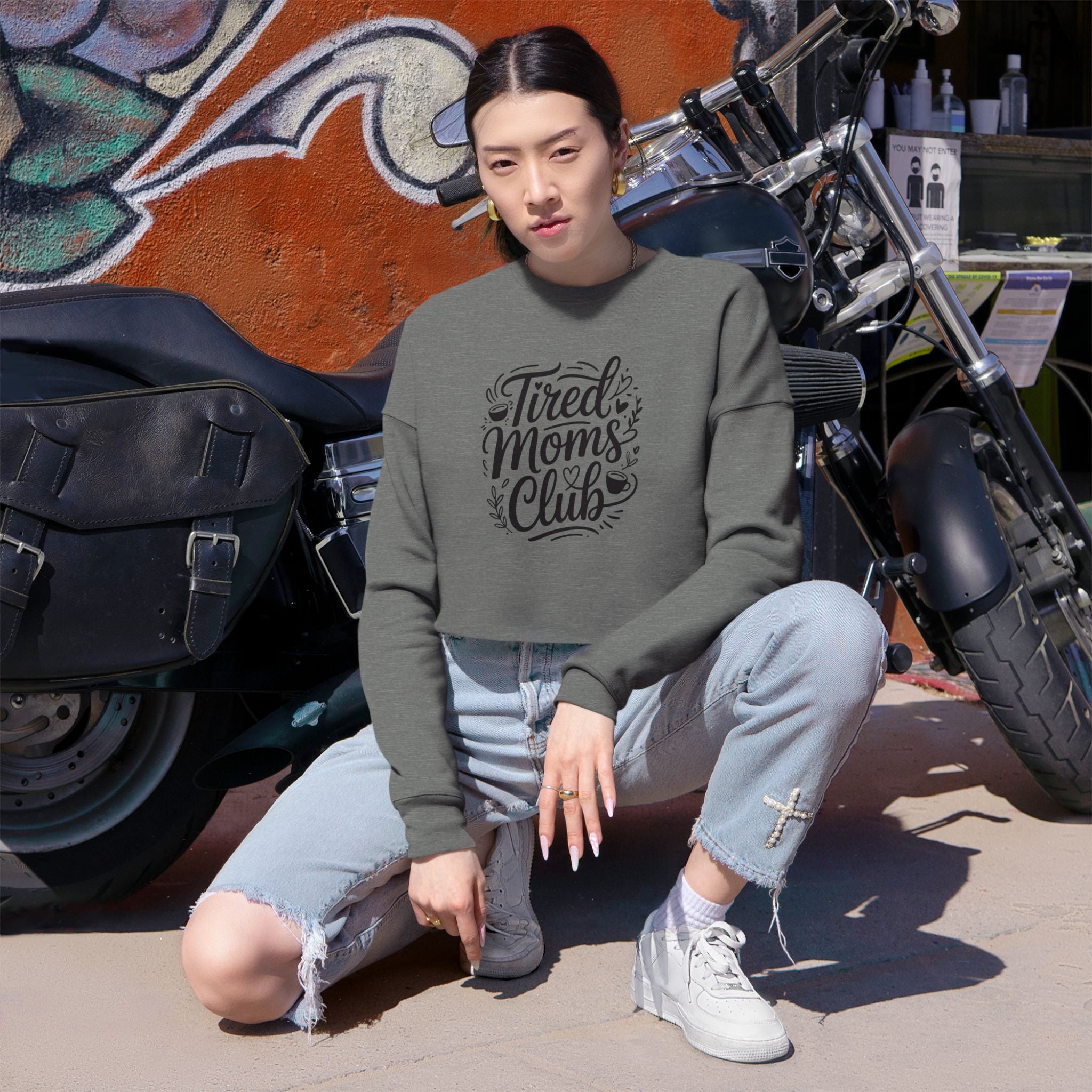 Tired Moms Club Cropped Sweatshirt — Cozy Casual Gift for Busy Moms
