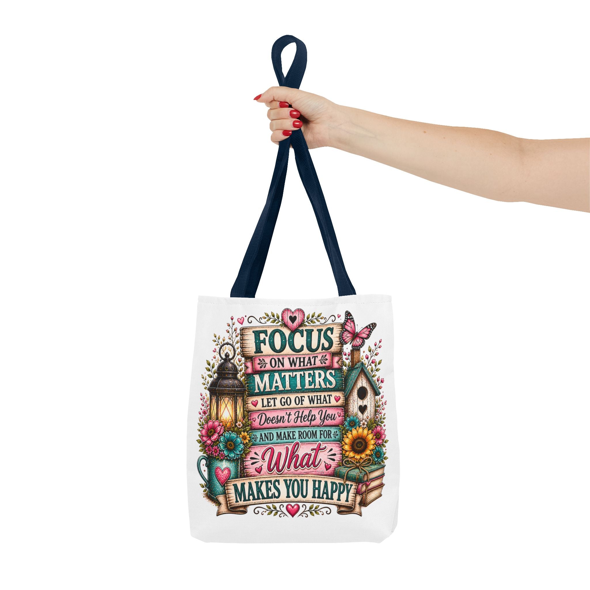 Inspirational Garden Quote Tote Bag — “Focus on What Matters” Floral Canvas Tote