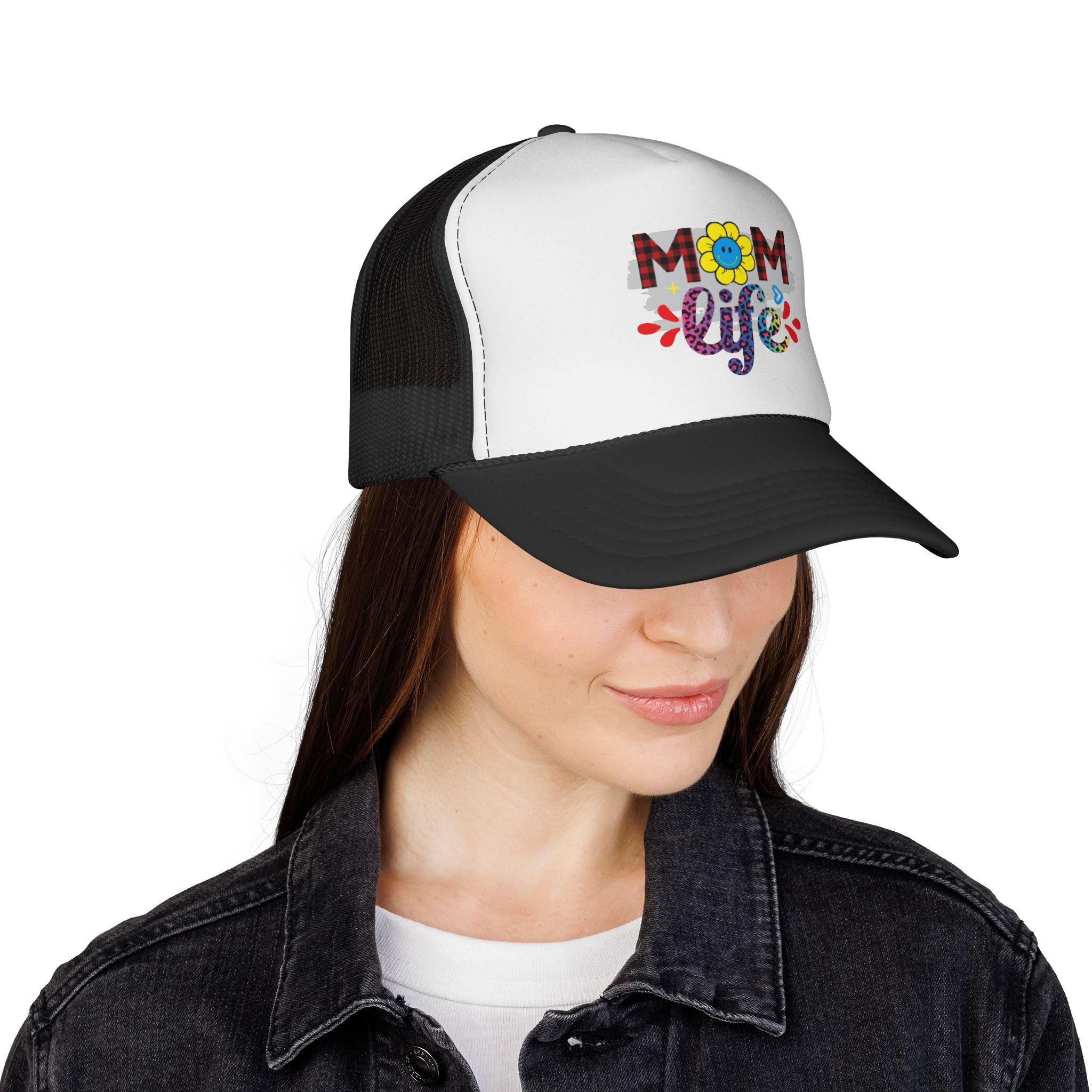 Mom Life Trucker Hat – Floral Plaid Cap for Moms, Mother's Day Gift