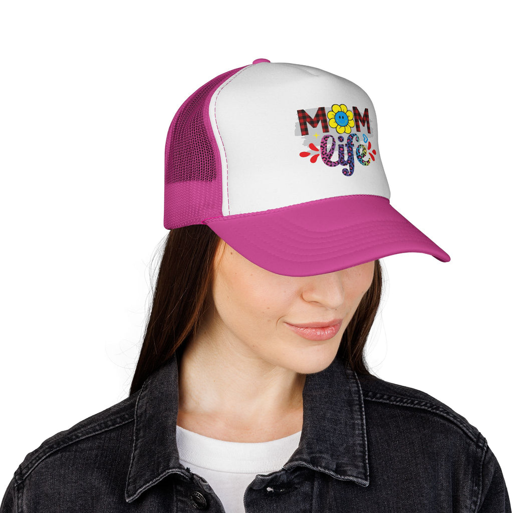 Mom Life Trucker Hat – Floral Plaid Cap for Moms, Mother's Day Gift