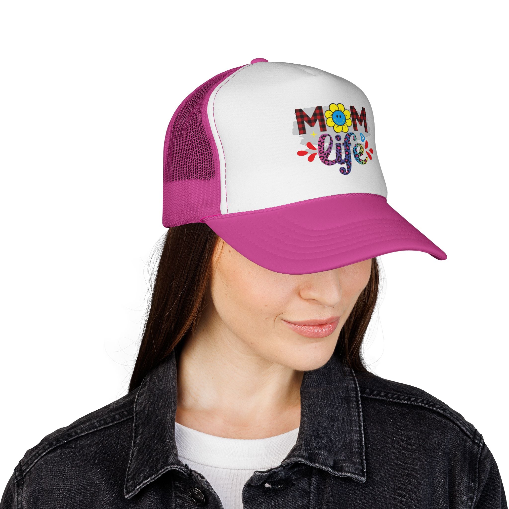 Mom Life Trucker Hat – Floral Plaid Cap for Moms, Mother's Day Gift