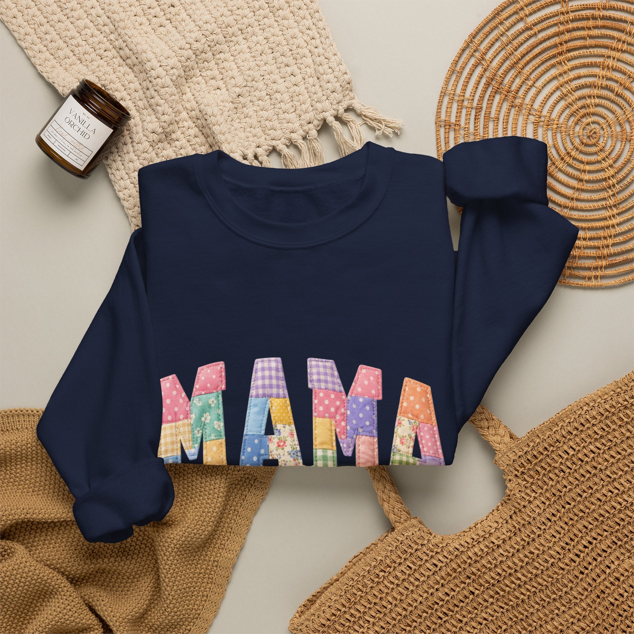 Mama Patchwork Crewneck Sweatshirt – Colorful Mom Graphic Pullover