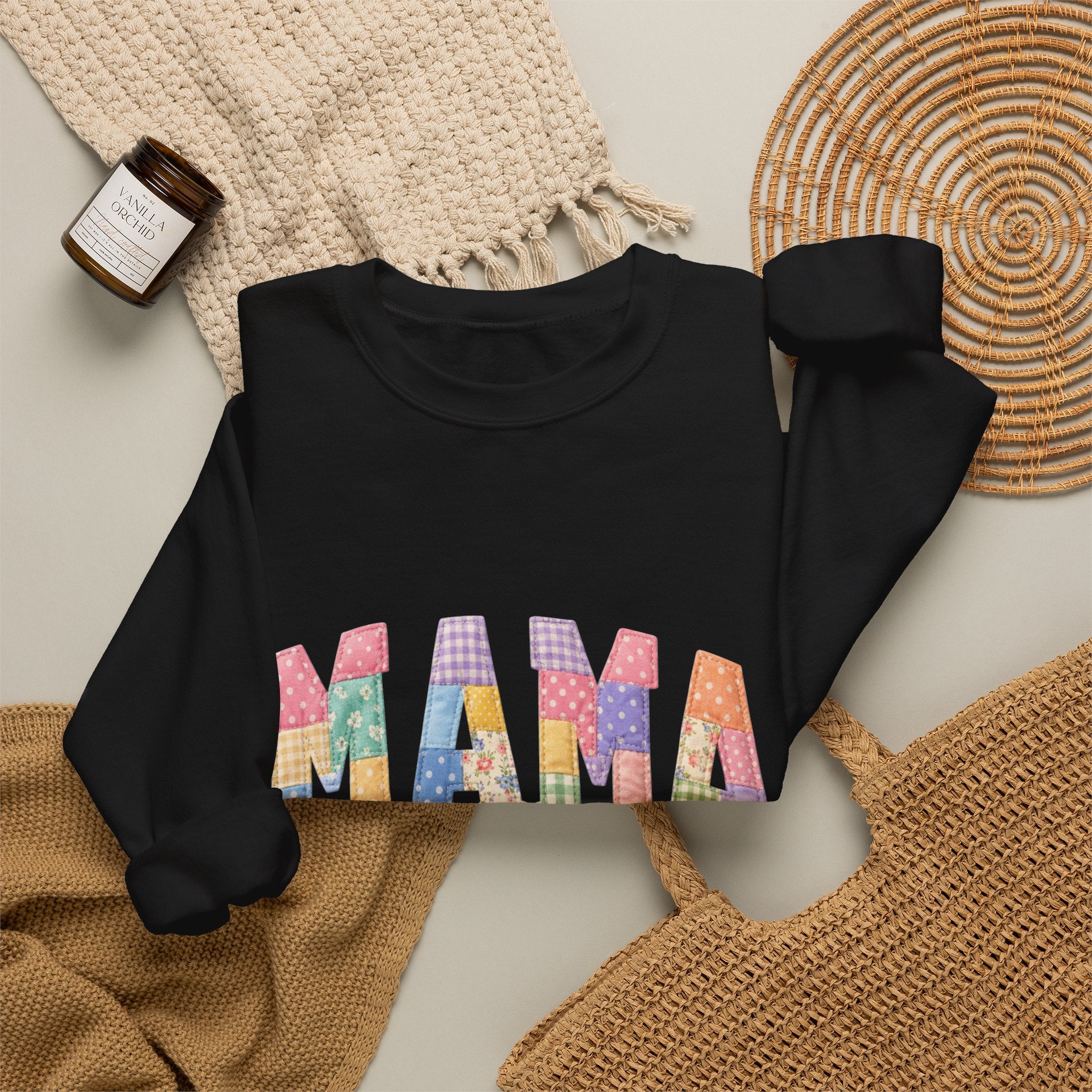 Mama Patchwork Crewneck Sweatshirt – Colorful Mom Graphic Pullover
