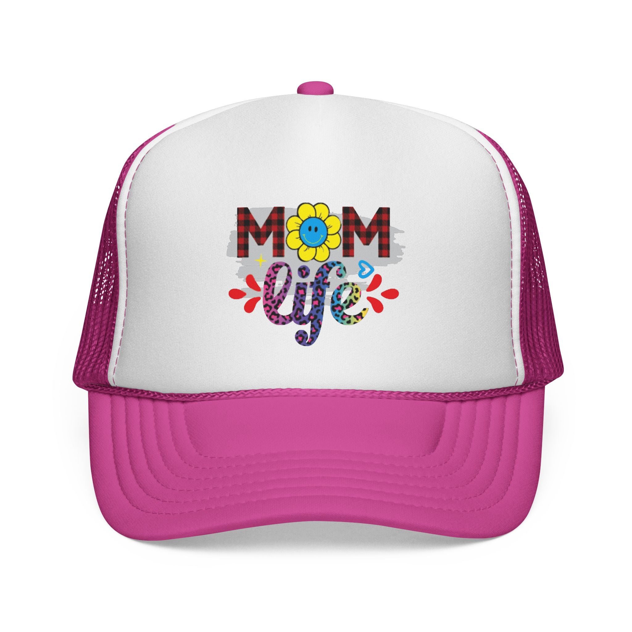 Mom Life Trucker Hat – Floral Plaid Cap for Moms, Mother's Day Gift
