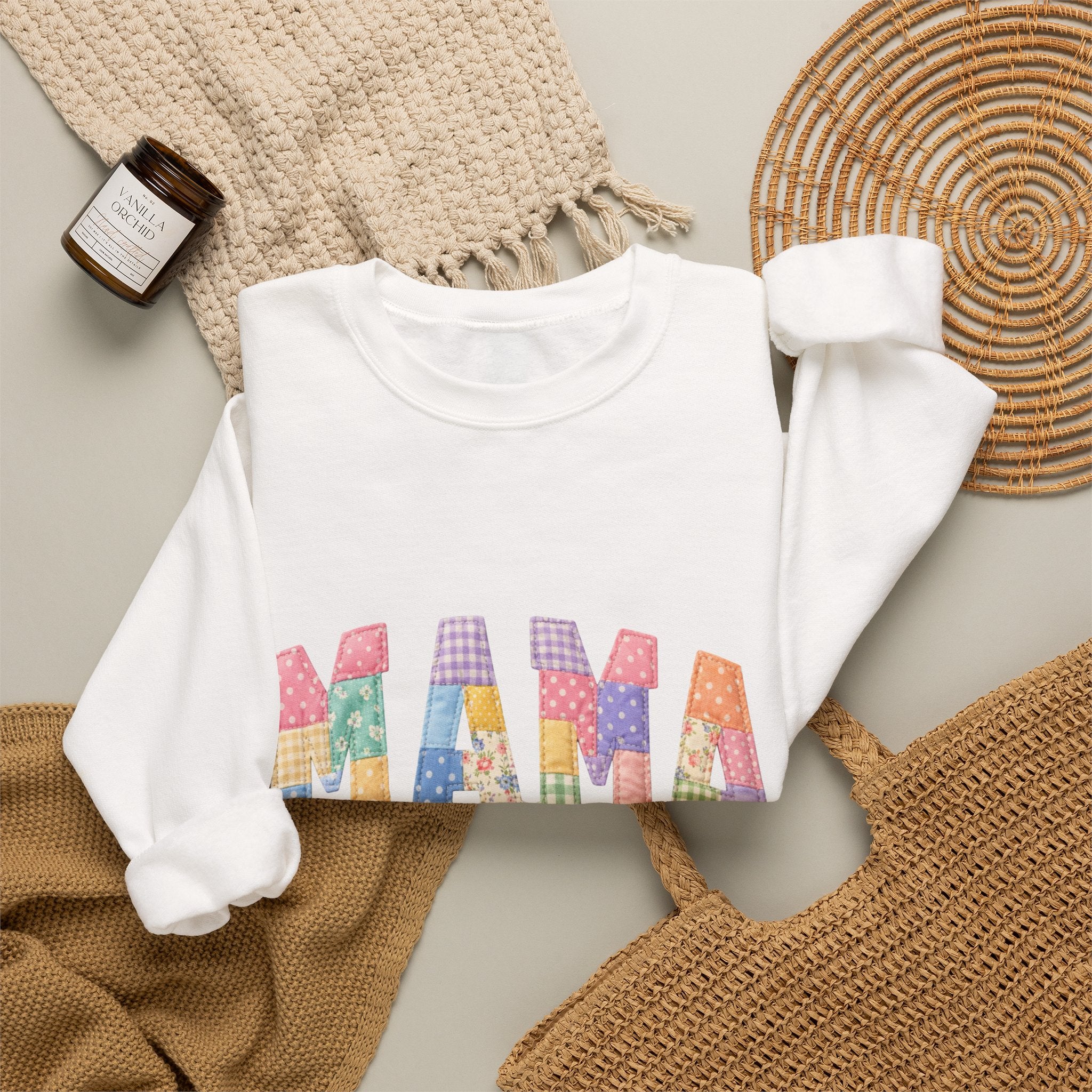 Mama Patchwork Crewneck Sweatshirt – Colorful Mom Graphic Pullover