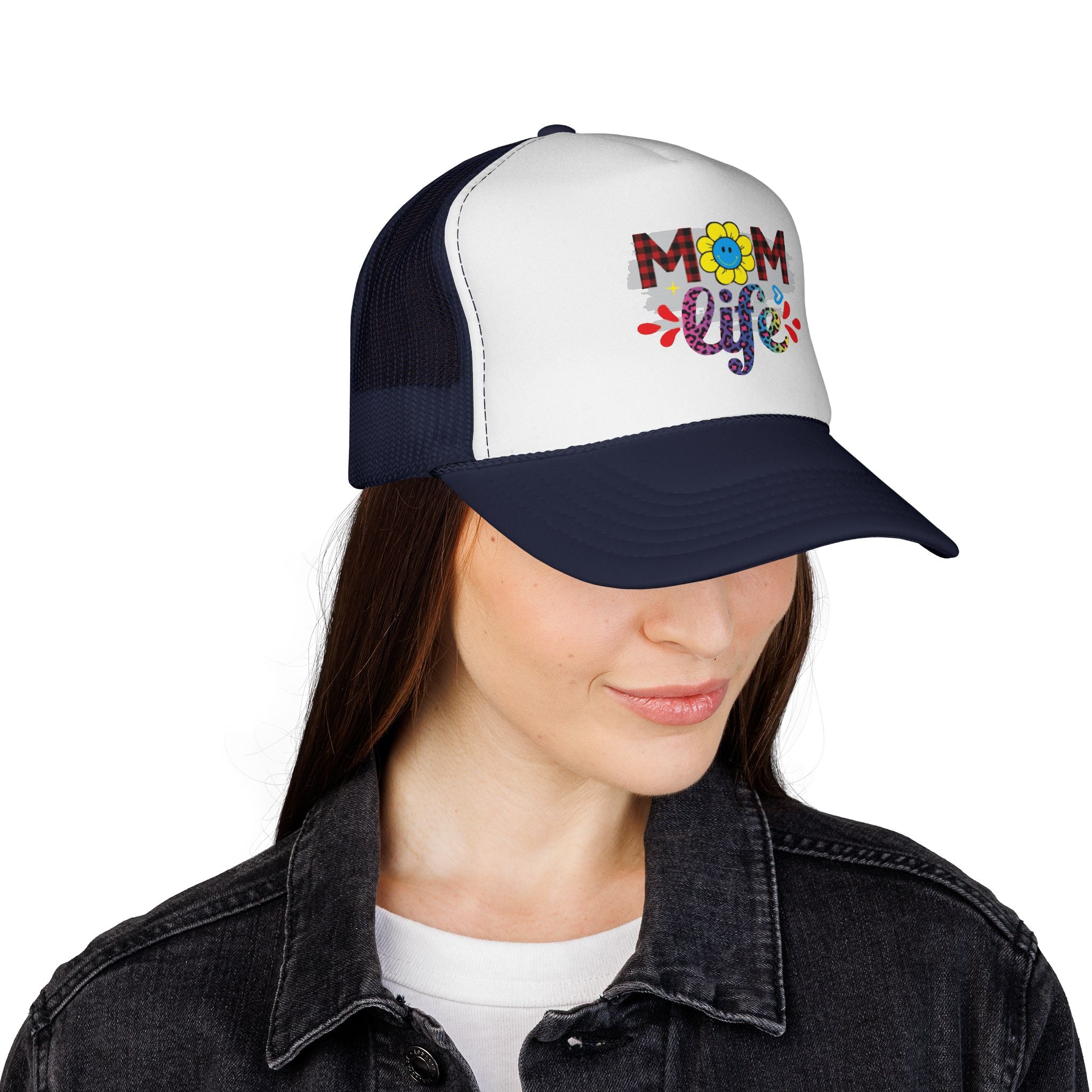 Mom Life Trucker Hat – Floral Plaid Cap for Moms, Mother's Day Gift