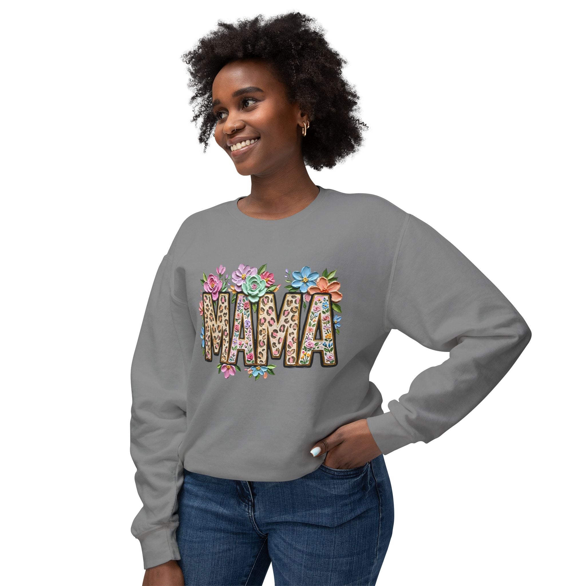 Mama Floral Leopard Sweatshirt — 'MAMA' Leopard Print & Flower Crewneck