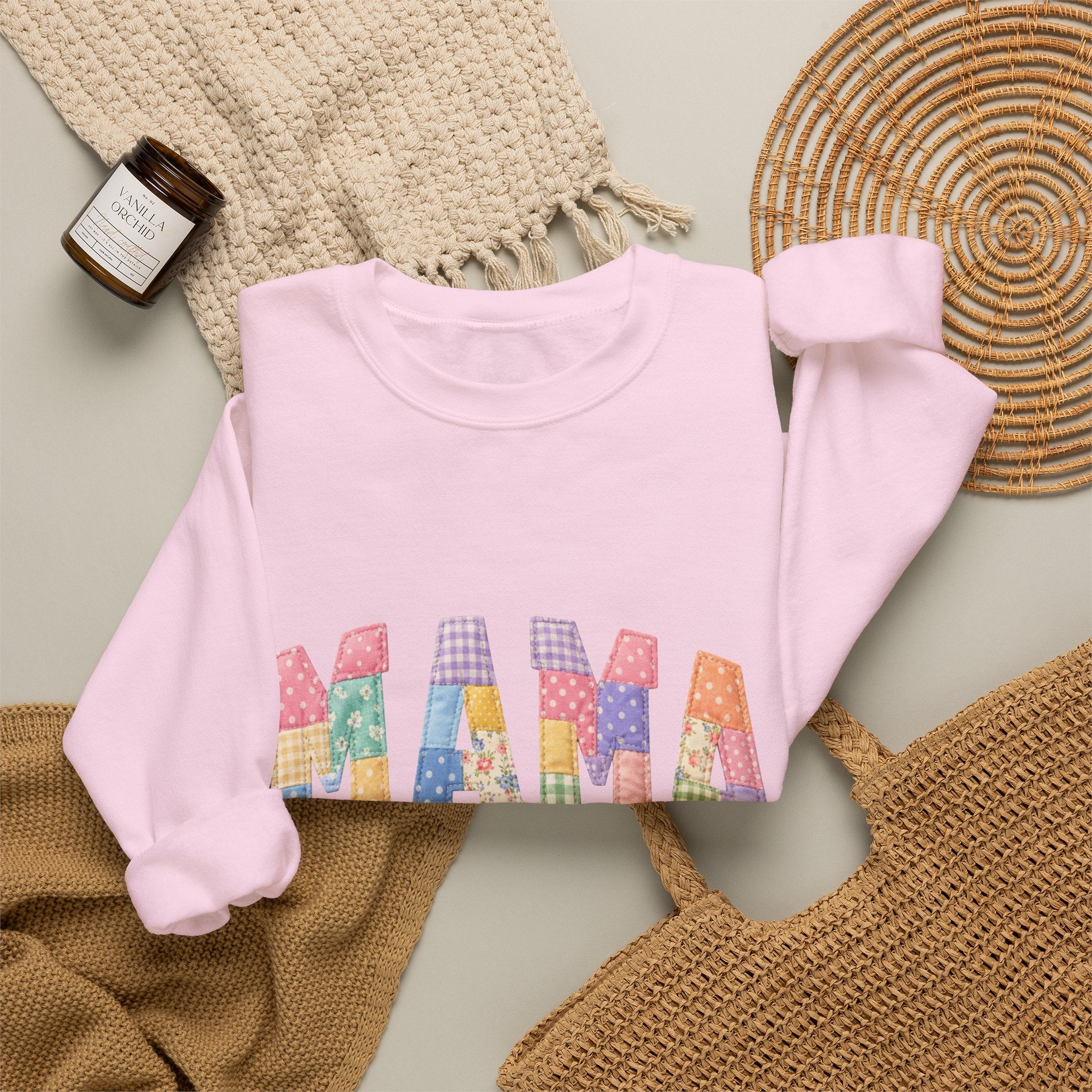 Mama Patchwork Crewneck Sweatshirt – Colorful Mom Graphic Pullover