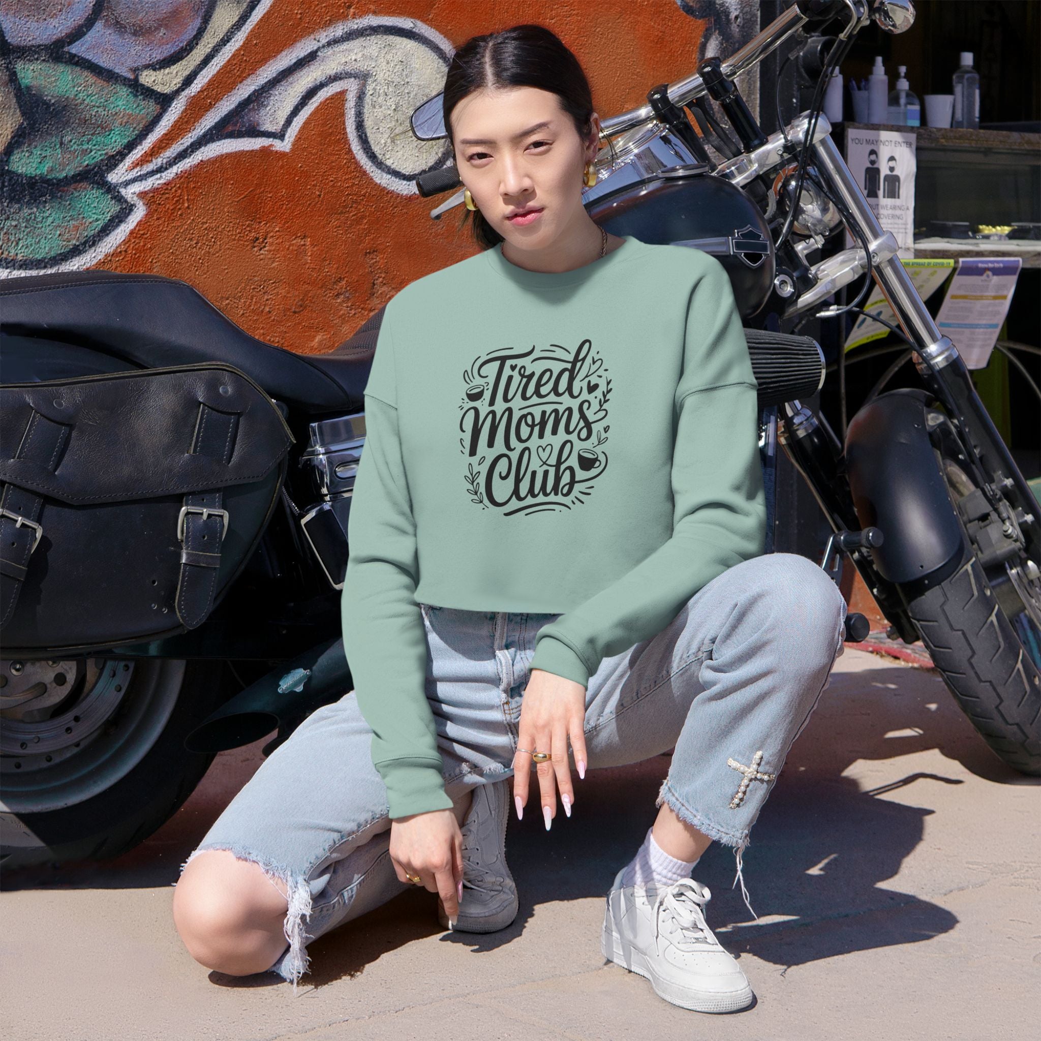 Tired Moms Club Cropped Sweatshirt — Cozy Casual Gift for Busy Moms