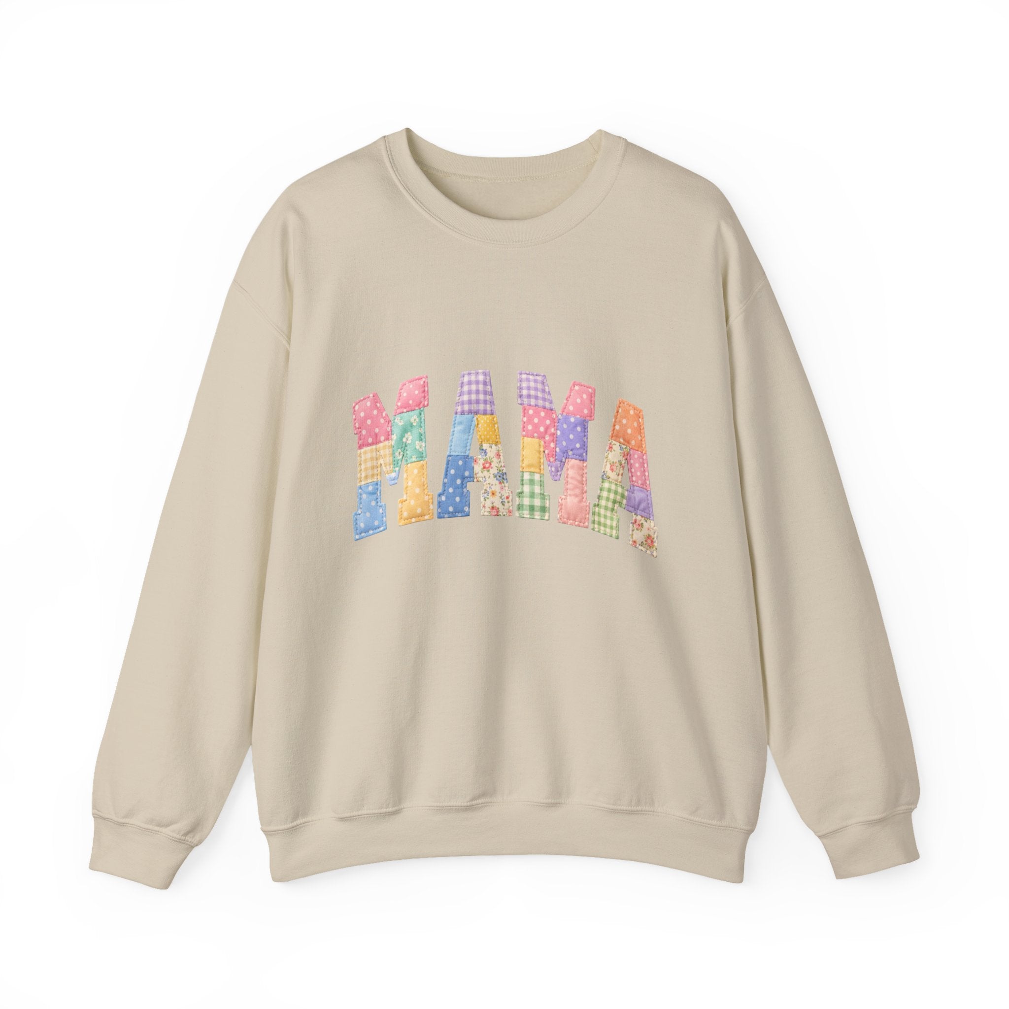 Mama Patchwork Crewneck Sweatshirt – Colorful Mom Graphic Pullover