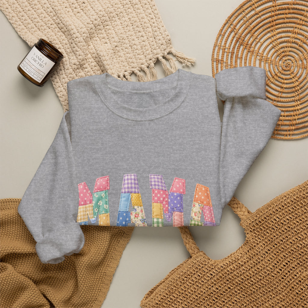 Mama Patchwork Crewneck Sweatshirt – Colorful Mom Graphic Pullover