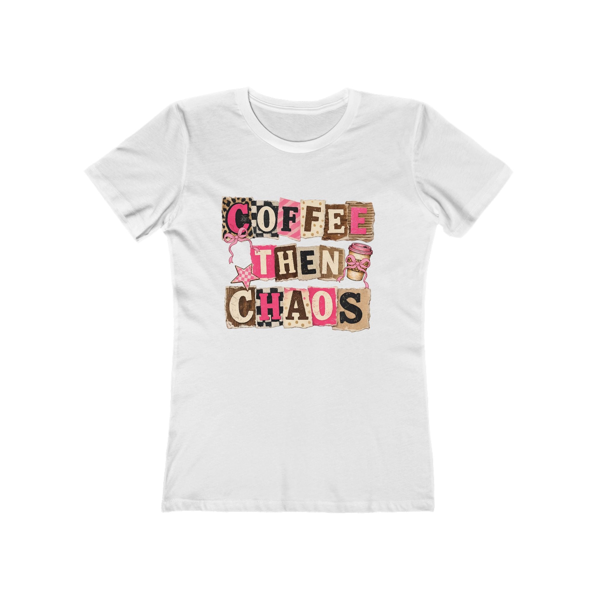 Coffee Then Chaos Women’s Tee — Cute Leopard Lettering Graphic Shirt