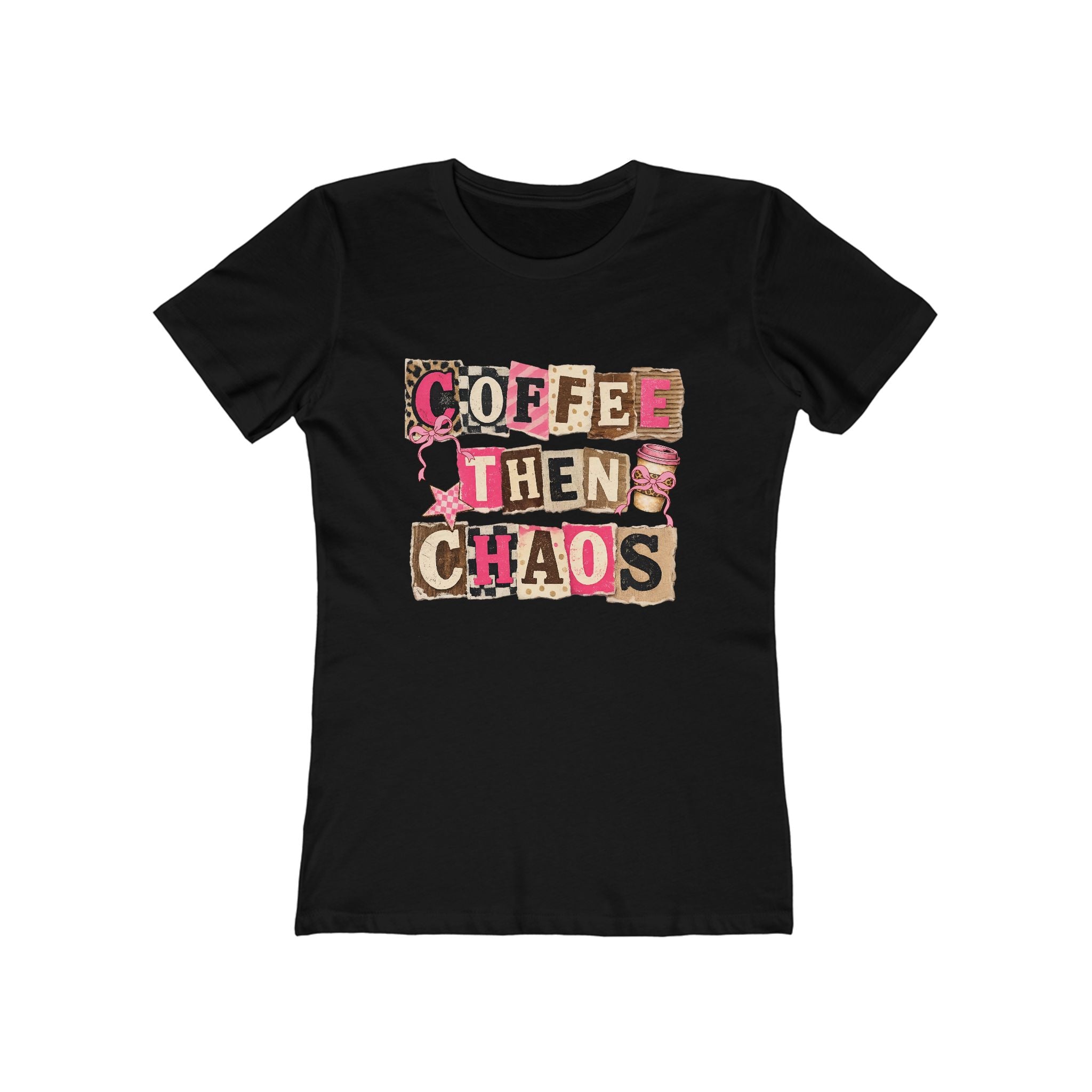 Coffee Then Chaos Women’s Tee — Cute Leopard Lettering Graphic Shirt