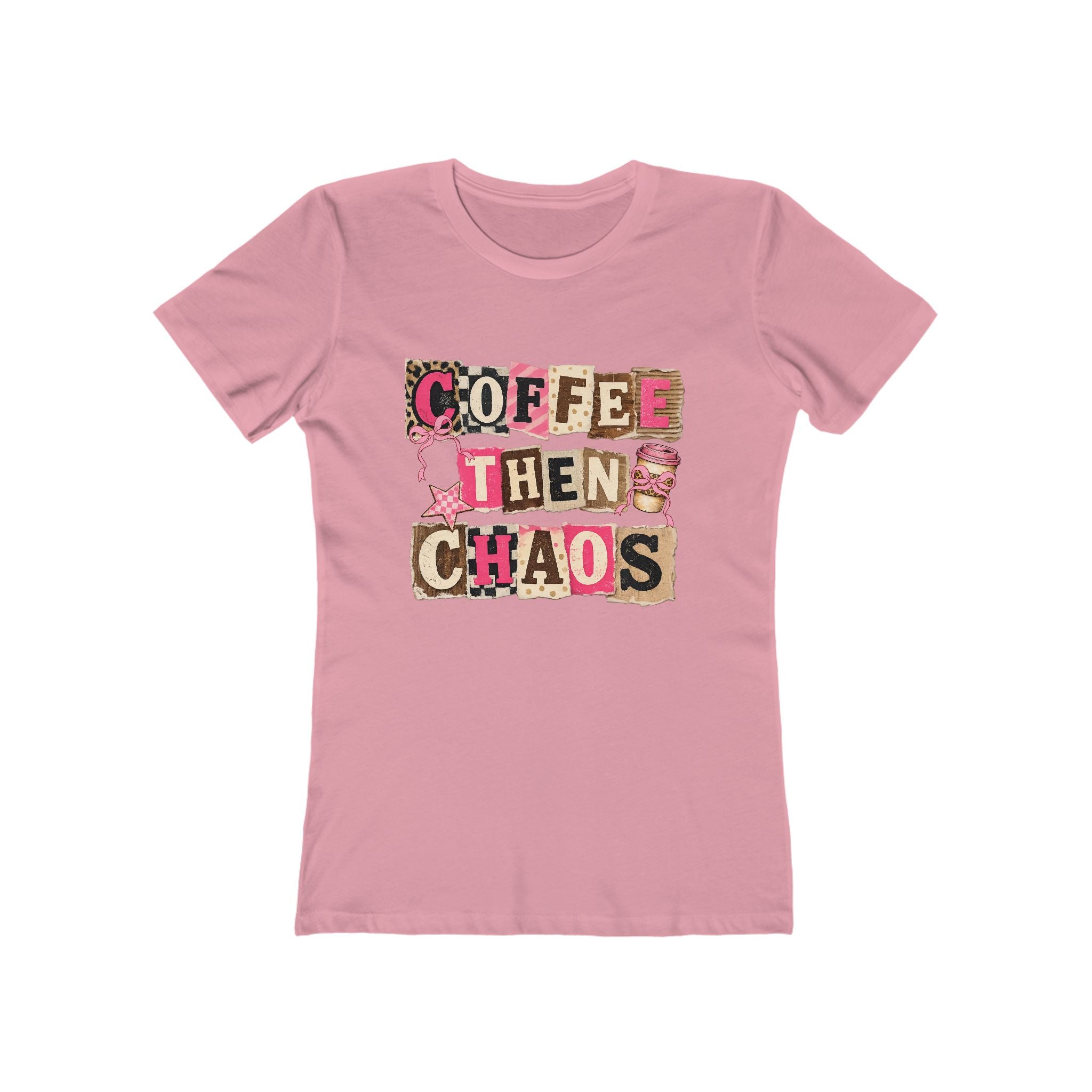 Coffee Then Chaos Women’s Tee — Cute Leopard Lettering Graphic Shirt