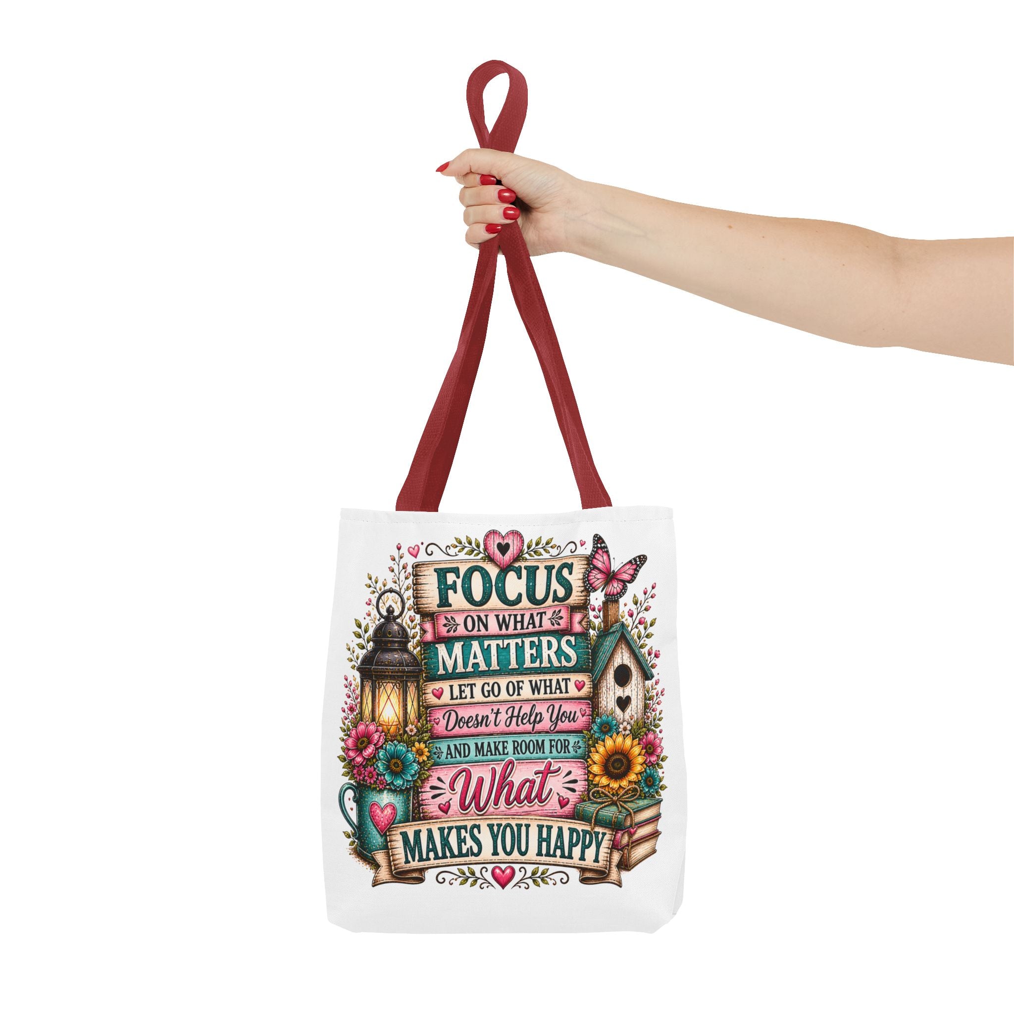 Inspirational Garden Quote Tote Bag — “Focus on What Matters” Floral Canvas Tote