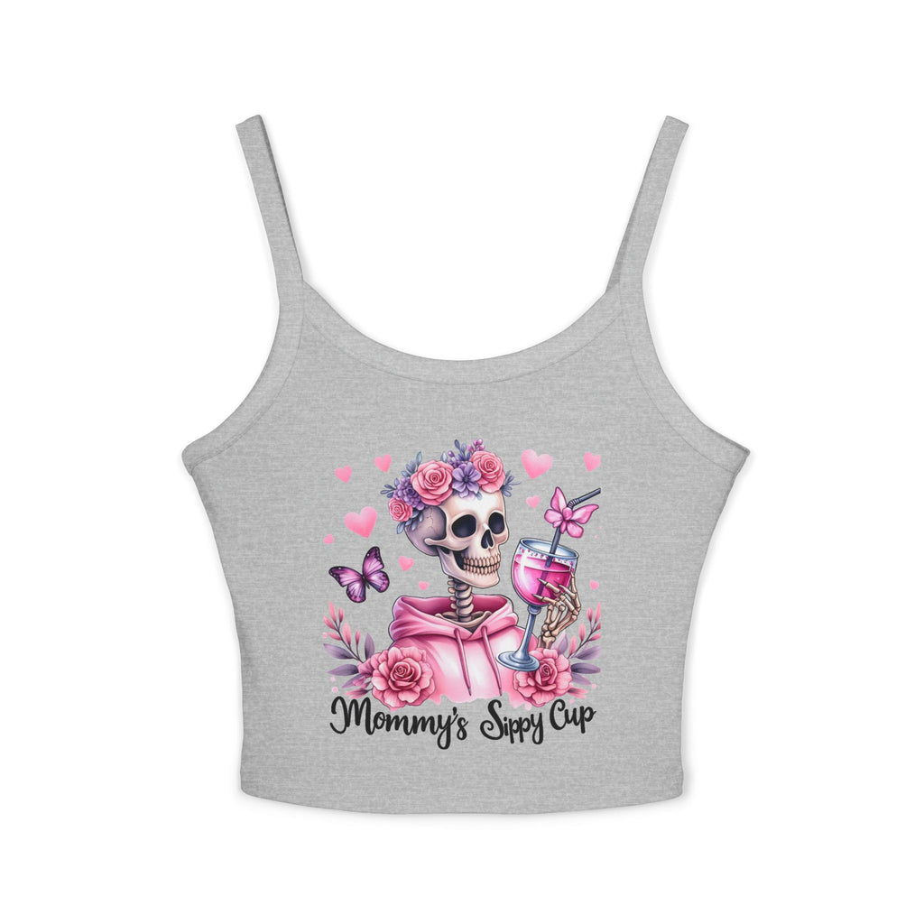 Spaghetti Tank Top — 'Mommy's Sassy Cup' Floral Skull Crop Top